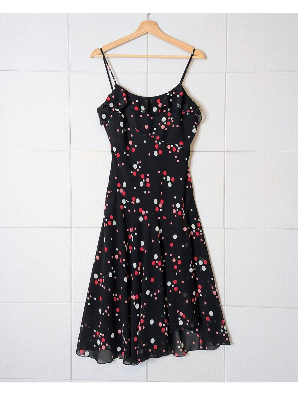 Vintage 90s y2k La Belle polka dot bias cut ruffle flounce midi dress